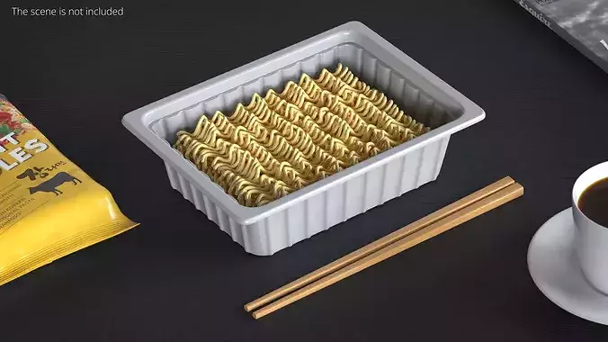 Instant Noodles in White Plastic Bowl with Chopsticks 3D model 2