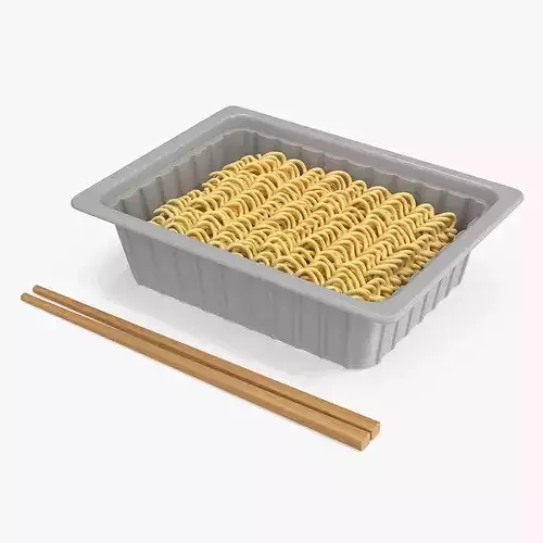 Instant Noodles in White Plastic Bowl with Chopsticks 3D model 6