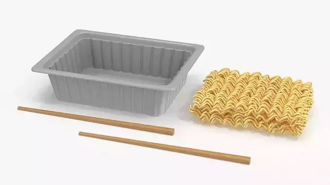 Instant Noodles in White Plastic Bowl with Chopsticks 3D model 5