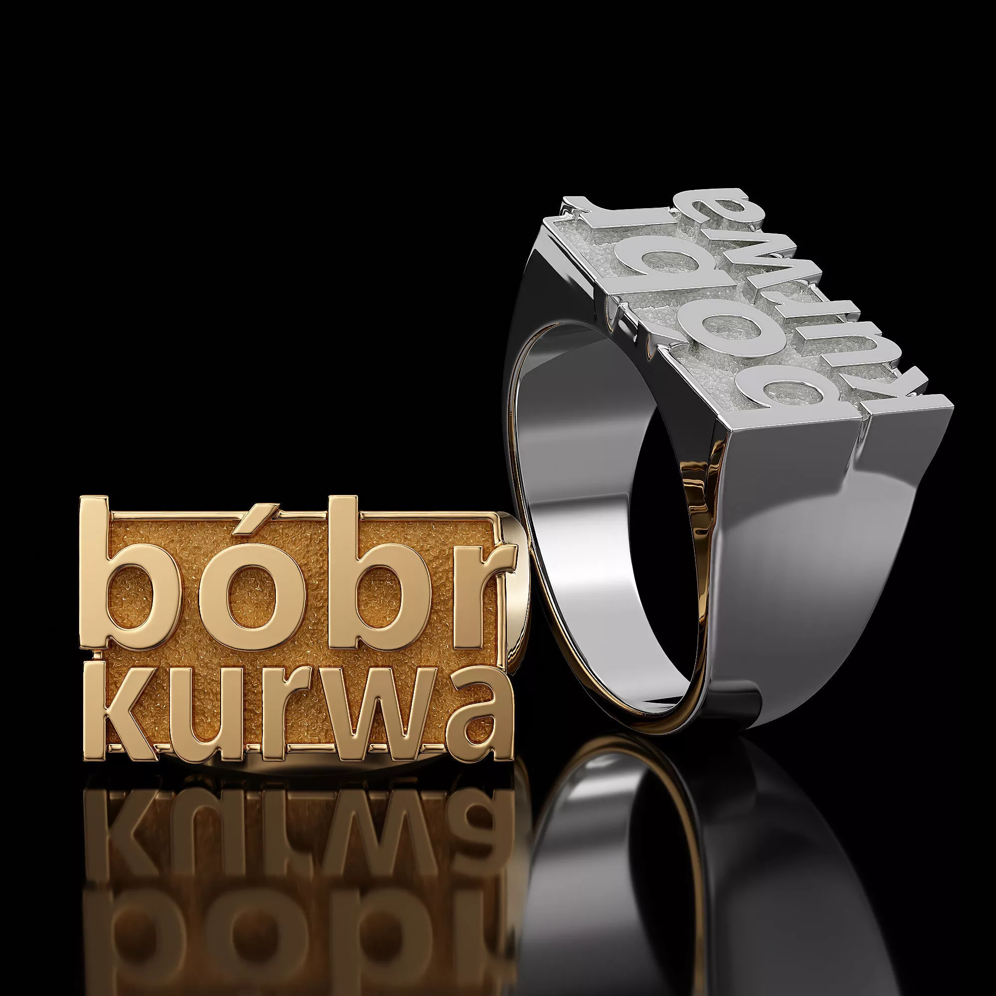 Bobr kurwa polish meme signet ring with 3D text 3D print model