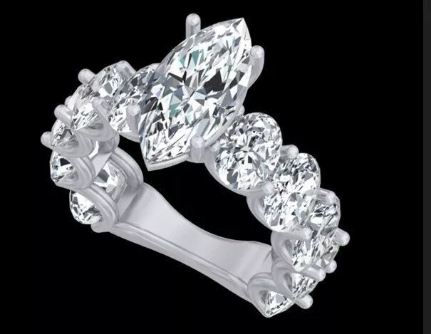 Marquise Center Diamond Ring with Oval Eternity Side Stones 3D print model