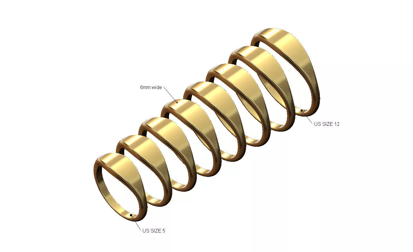 6mm wide engravable signet band US size 5to12 3D print model