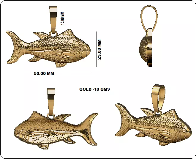 3D Textured Gold Fish Pendant CAD Model Free 3D model