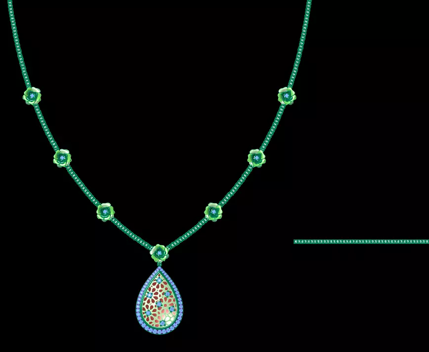 Emerald Green Floral Chain Necklace CAD Model Free 3D model
