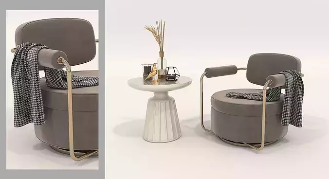 Modern Round Lounge Chair with Pedestal Side Table 3D model