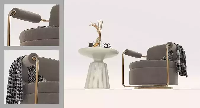Modern Round Lounge Chair with Pedestal Side Table 3D model 5