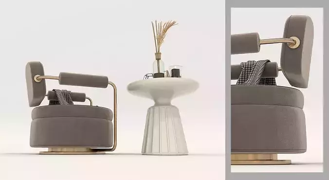 Modern Round Lounge Chair with Pedestal Side Table 3D model 7