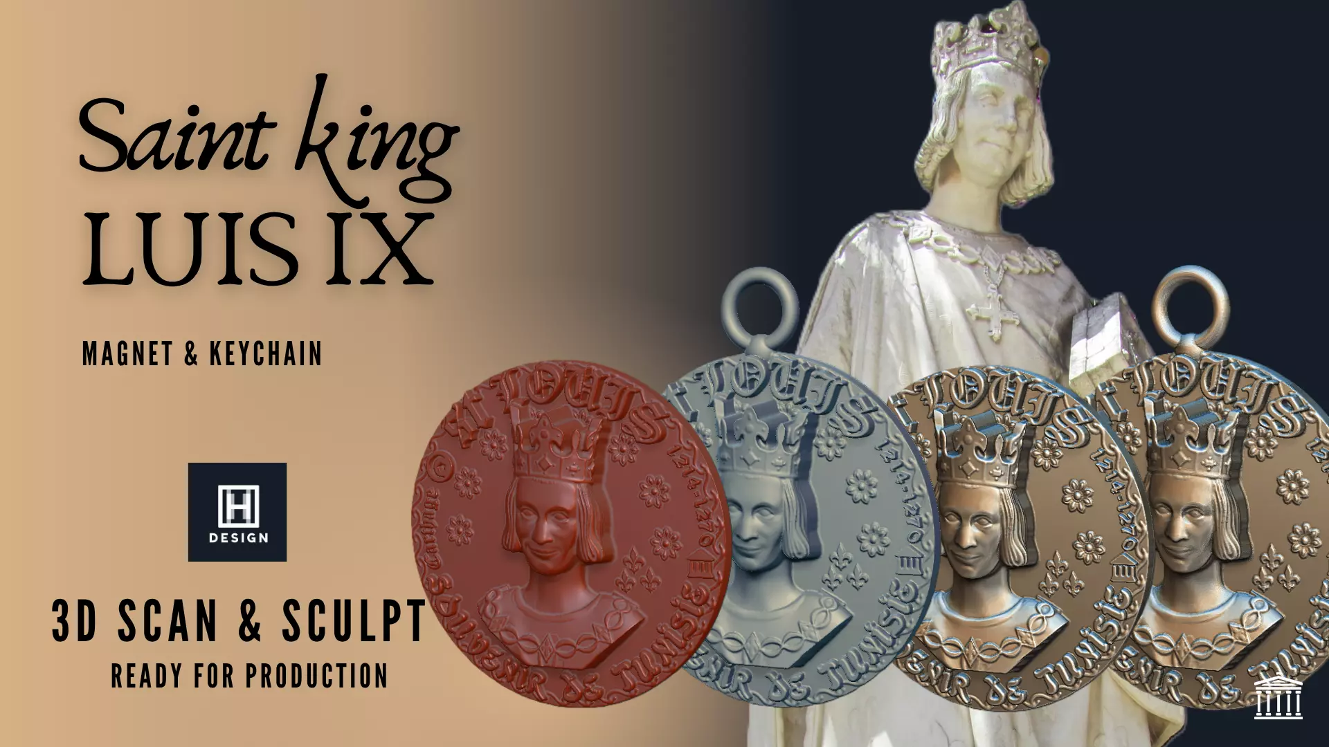 Saint Louis IX Carthage Medal Ready Keychain and Magnet 3D print model