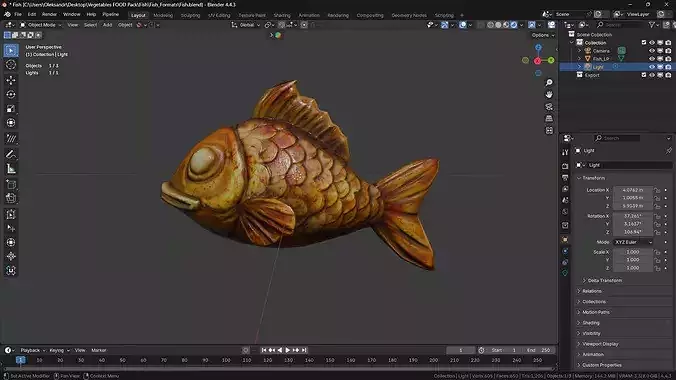 Stylized Fried Fish Low Poly Game Ready 3D Model Low-poly 3D model 5