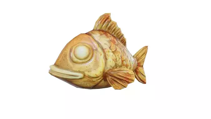 Stylized Fried Fish Low Poly Game Ready 3D Model Low-poly 3D model 3
