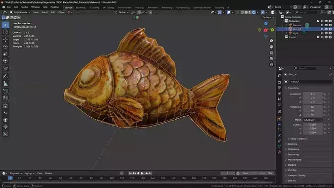 Stylized Fried Fish Low Poly Game Ready 3D Model Low-poly 3D model 6