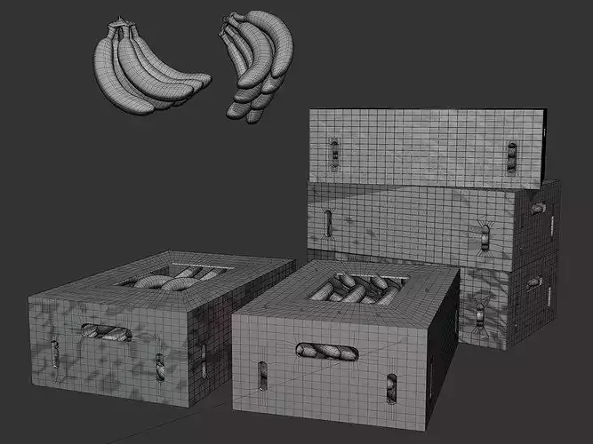 Banana 3D Model Pack - Crate - Bunch - Peeled and Slices 5