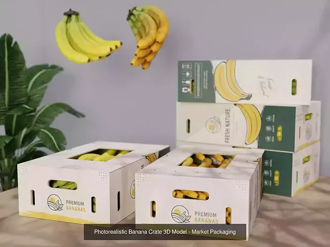 Banana 3D Model Pack - Crate - Bunch - Peeled and Slices 4