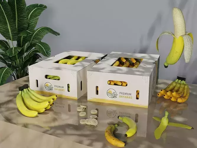 Banana 3D Model Pack - Crate - Bunch - Peeled and Slices