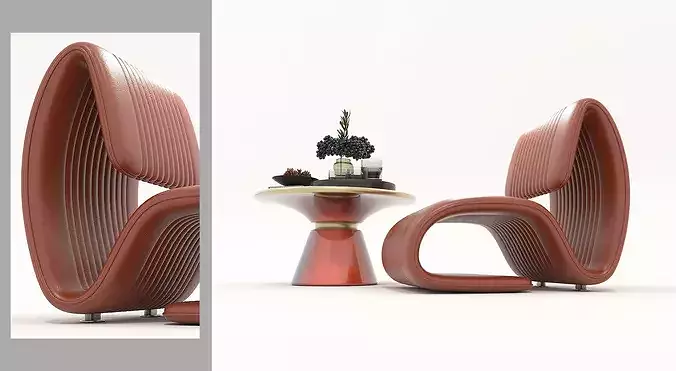 Modern Leather Lounge Chair with Coffee Table Set 3 3D model 4