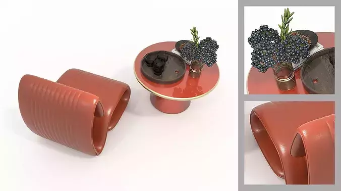 Modern Leather Lounge Chair with Coffee Table Set 3 3D model 5