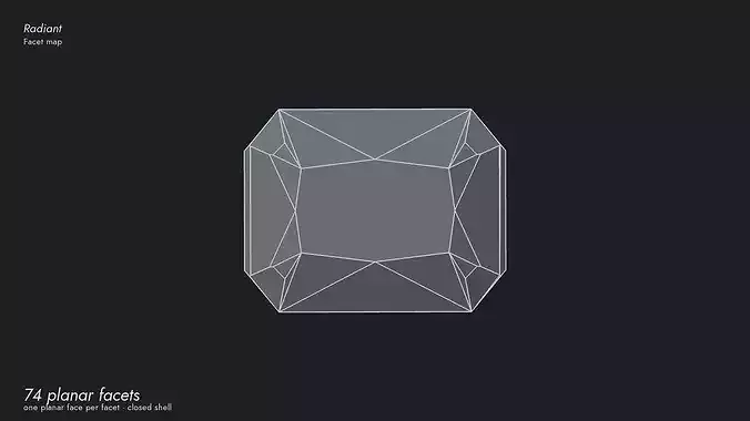 Radiant Cut Diamond - Faceted Gem - Print and Render Ready