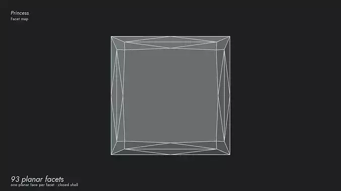 Princess Cut Diamond - Faceted Gem -Print and Render Ready