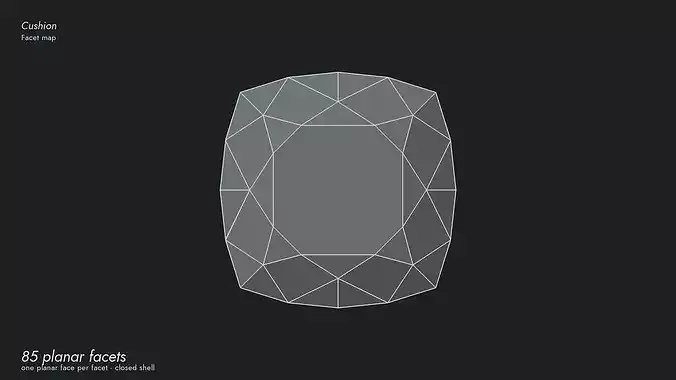 Cushion Cut Diamond - Faceted Gem - Print and Render Ready