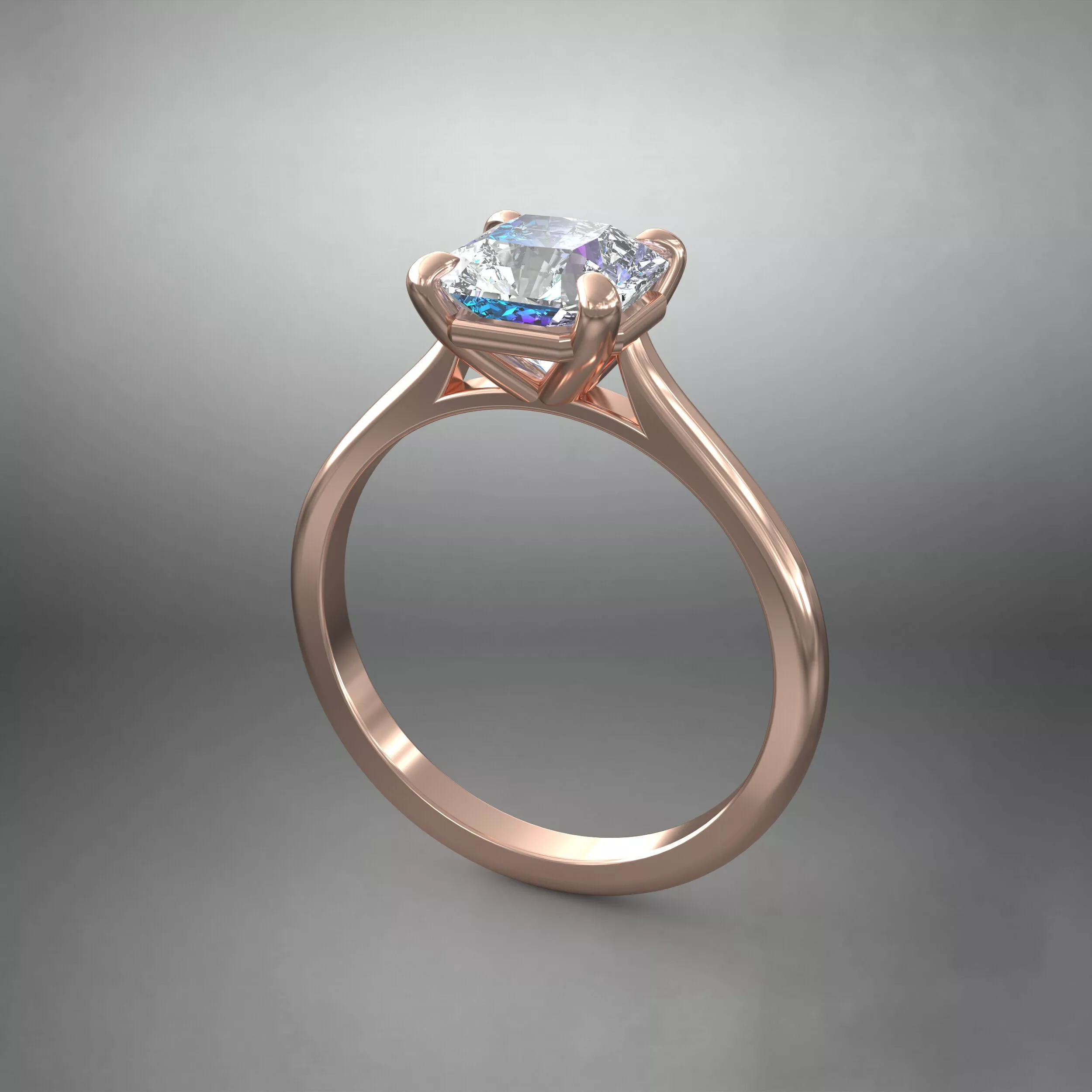 3D Model Radiant Cut Solitaire Engagement Ring US 4-10 7x7mm Gem 3D print model