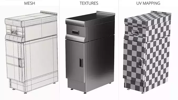Slim Kitchen Cabinet with Top Drawer 3D model 5