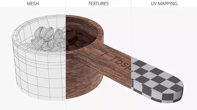 Wooden Measure Scoop with Coffee Beans 3D model 6