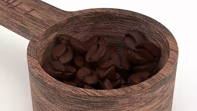 Wooden Measure Scoop with Coffee Beans 3D model 4