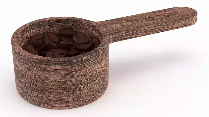 Wooden Measure Scoop with Coffee Beans 3D model