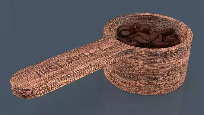 Wooden Measure Scoop with Coffee Beans 3D model 2