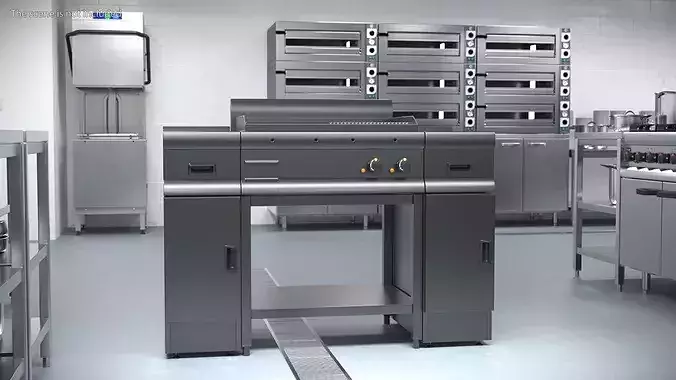 Stainless Steel Flat Grill Countertop Unit 3D model 2