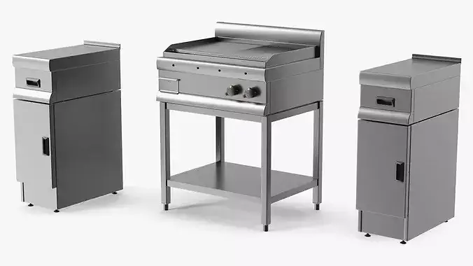 Stainless Steel Flat Grill Countertop Unit 3D model 5