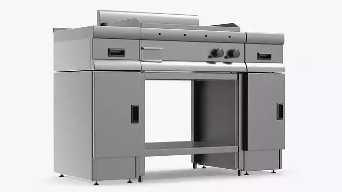 Stainless Steel Flat Grill Countertop Unit 3D model 3