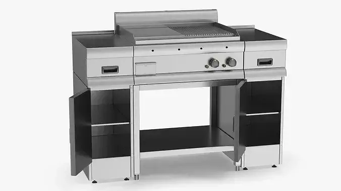 Stainless Steel Flat Grill Countertop Unit 3D model 4
