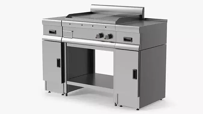 Stainless Steel Flat Grill Countertop Unit 3D model