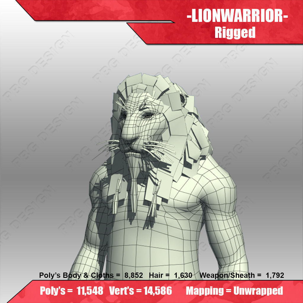 Lion Warrior Low-poly 3D model_8