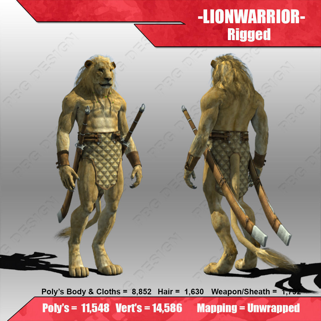 Lion Warrior Low-poly 3D model_1