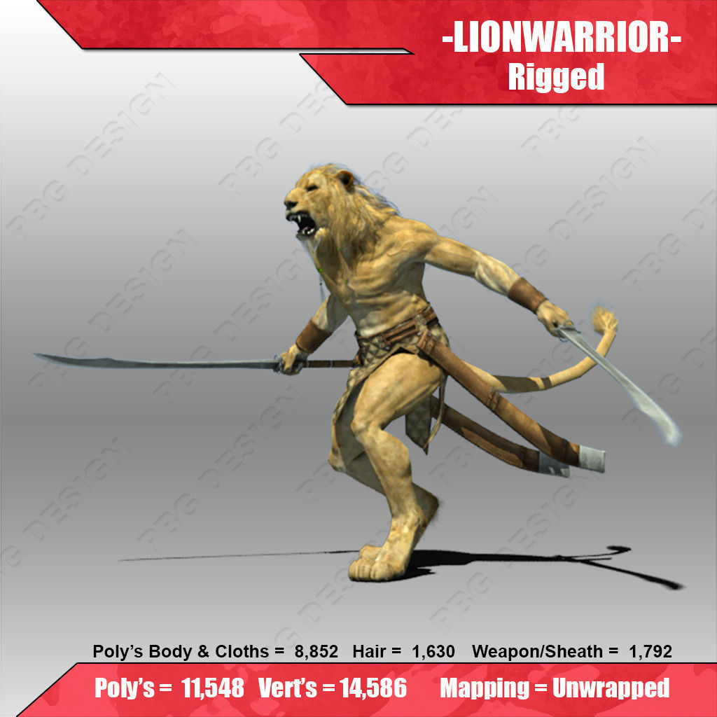 Lion Warrior Low-poly 3D model_3