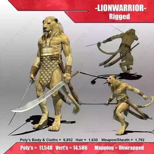 Lion Warrior Low-poly 3D model