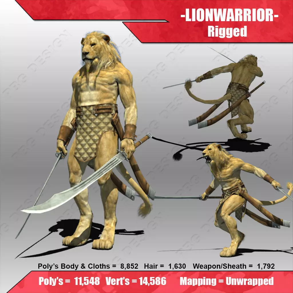 Lion Warrior Low-poly 3D model_0
