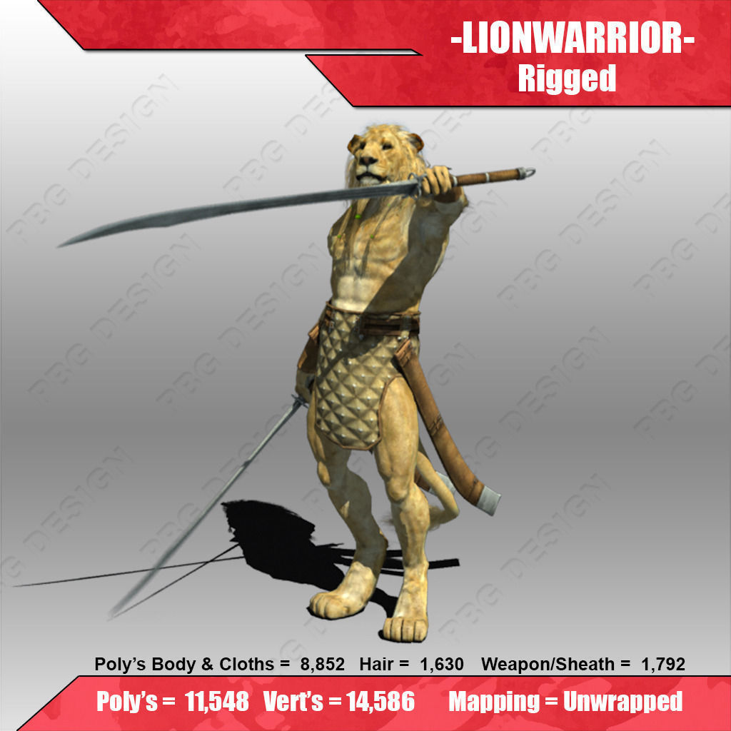 Lion Warrior Low-poly 3D model_2