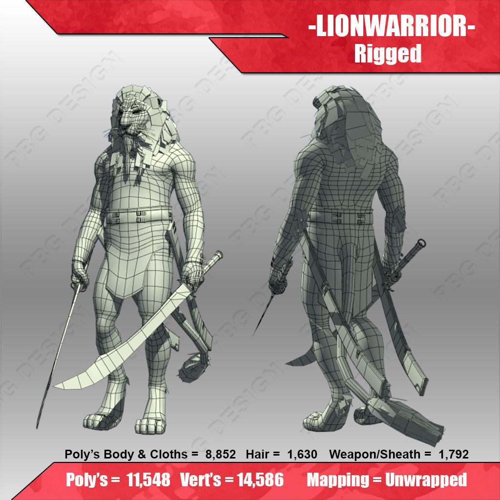 Lion Warrior Low-poly 3D model_7