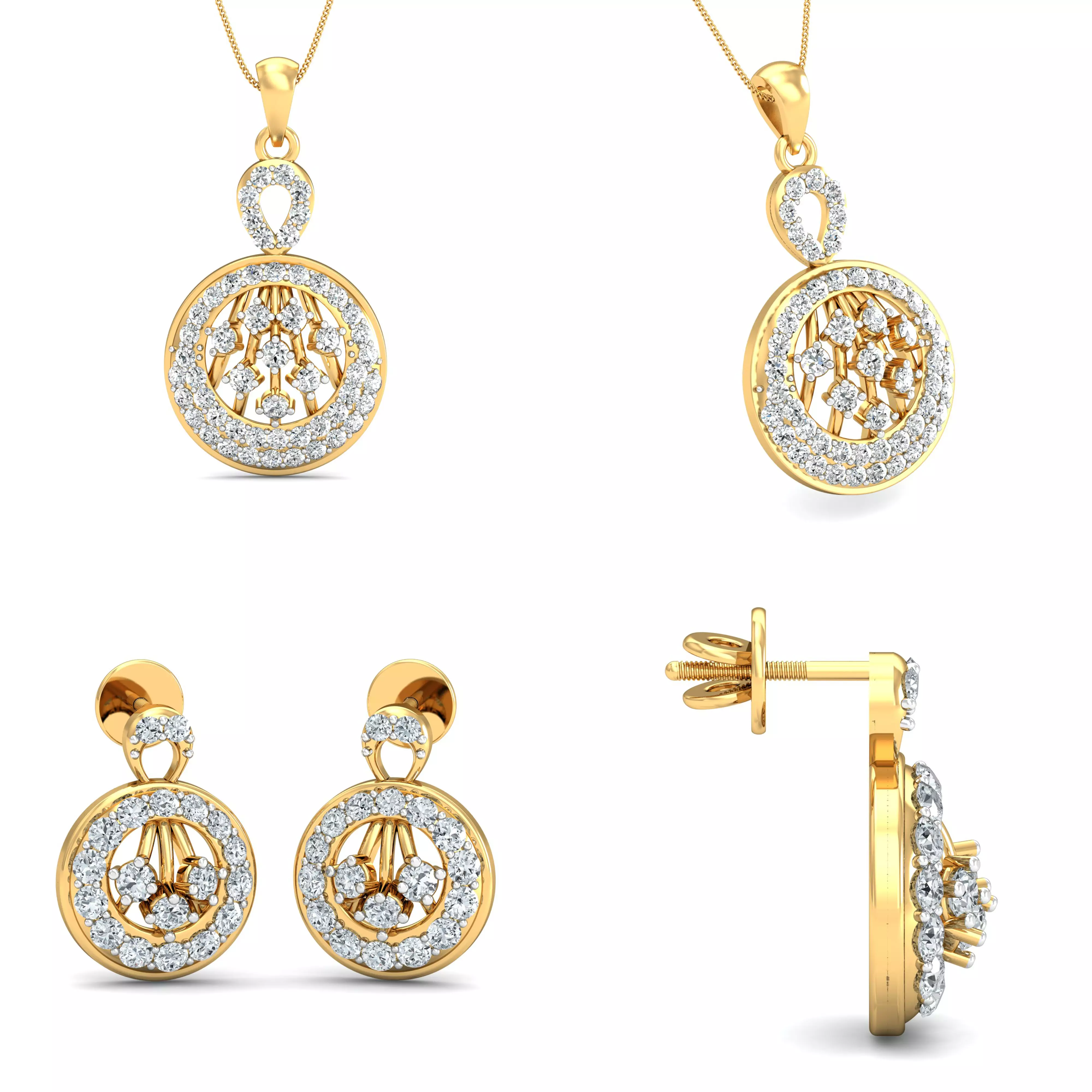 Luxury Diamond Circle Pendant Earrings Jewelry CAD Design 3D print model