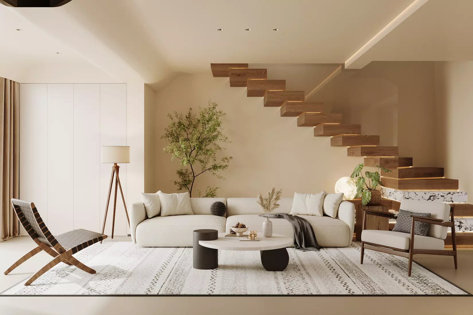 Wabi-sabi villa living room modern living room interior scenes 3D model