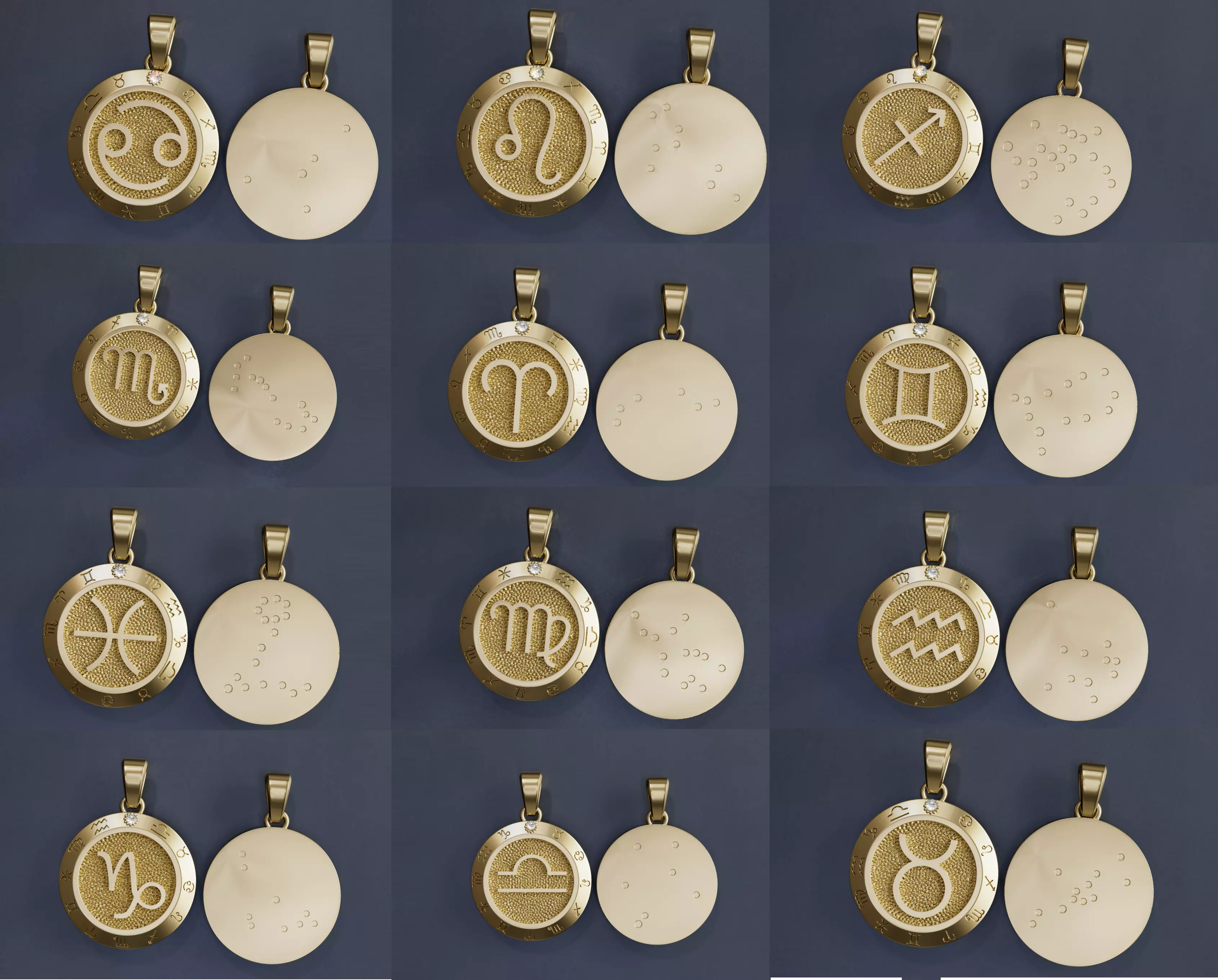 12 Zodiac Sign Pendant 3D Model Set STL OBJ Jewelry 3D print model