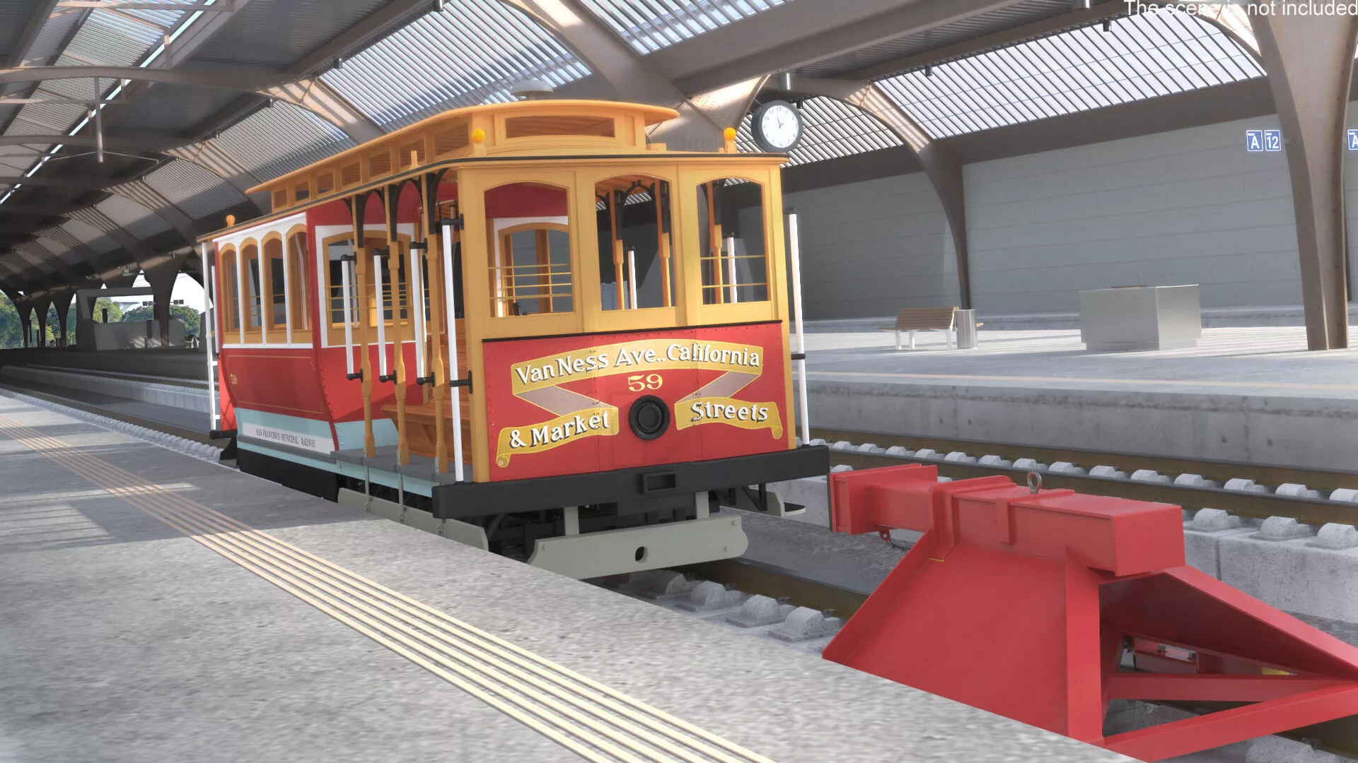 Vintage Tram with Red Rail Buffer 3D model