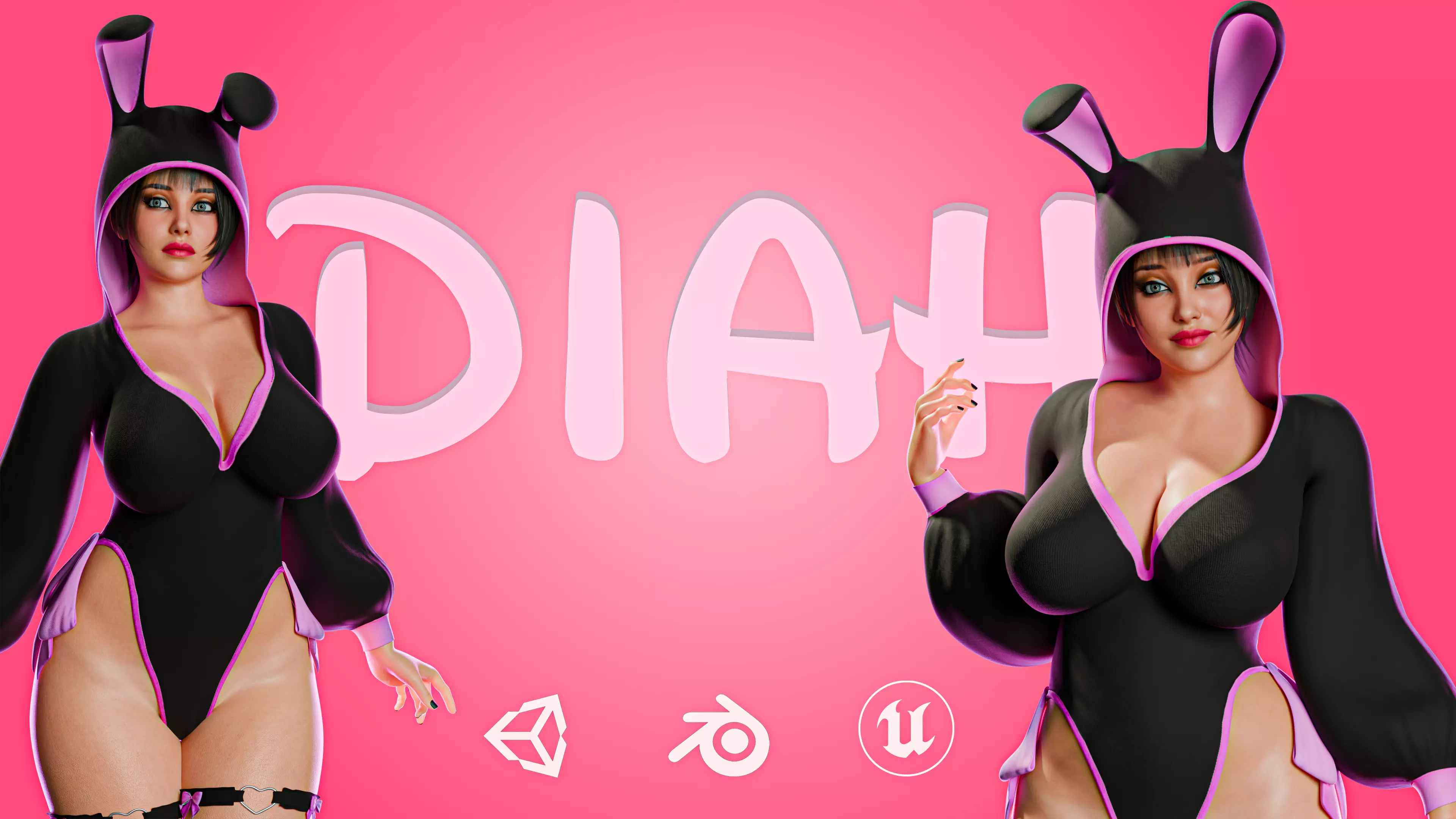 Stylized Bunny Female 3D Character Fully Rigged Game Ready Low-poly 3D model