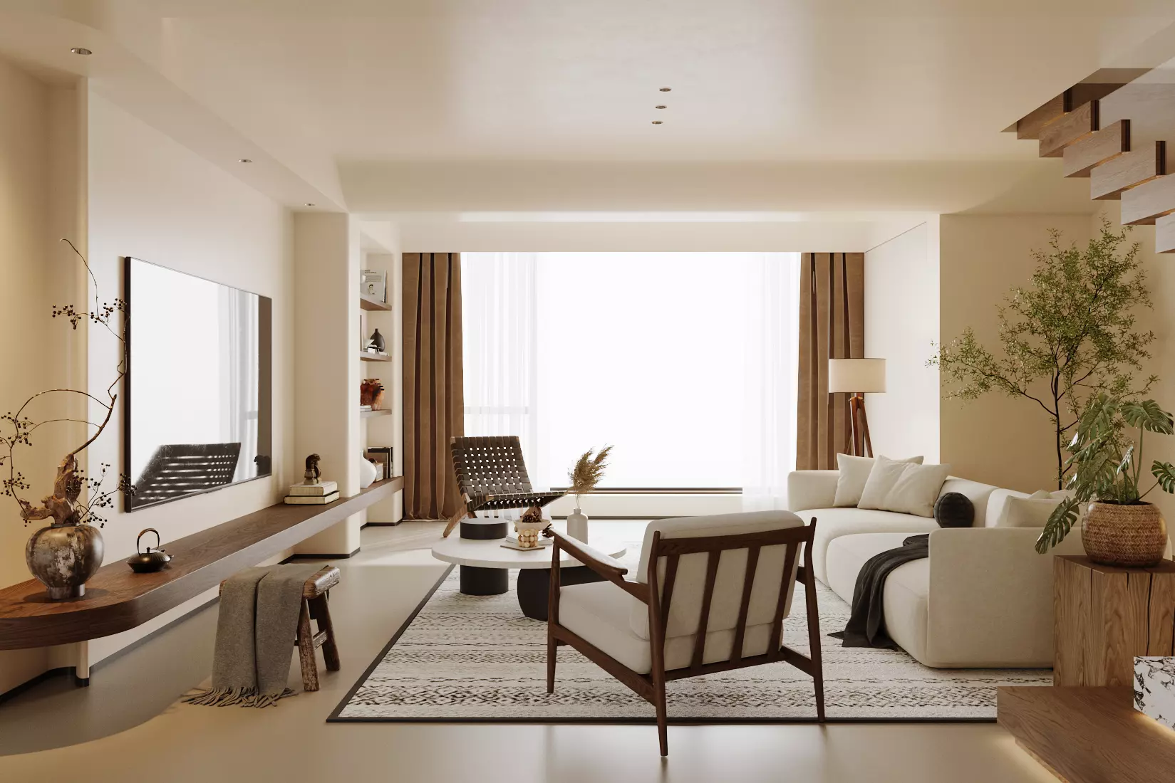 Wabi-sabi villa living room modern living room interior scenes 3D model