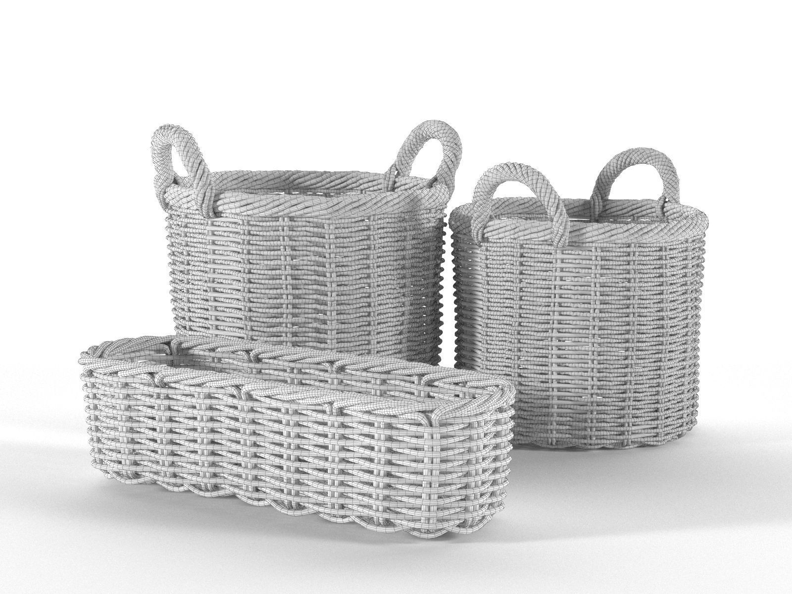 Wicker Basket Set 3D model_1