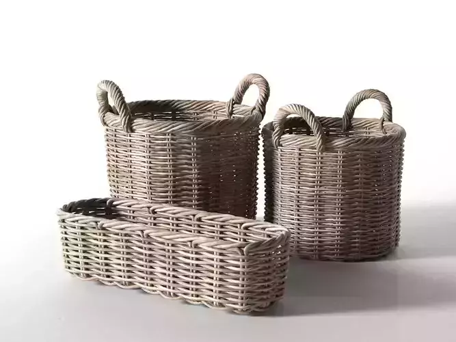 Wicker Basket Set 3D model