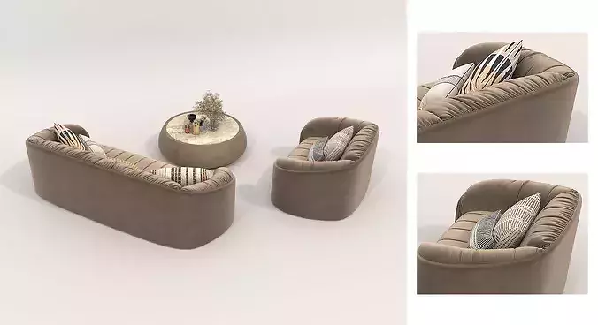 Contemporary Living Room Furniture Set 2 3D model 4